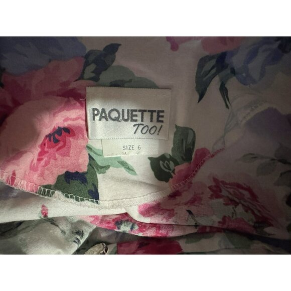 Vtg 80s Paquette Too! Rose Floral Midi Dress Sz6 Portrait Collar Pockets Cottage - Picture 10 of 11